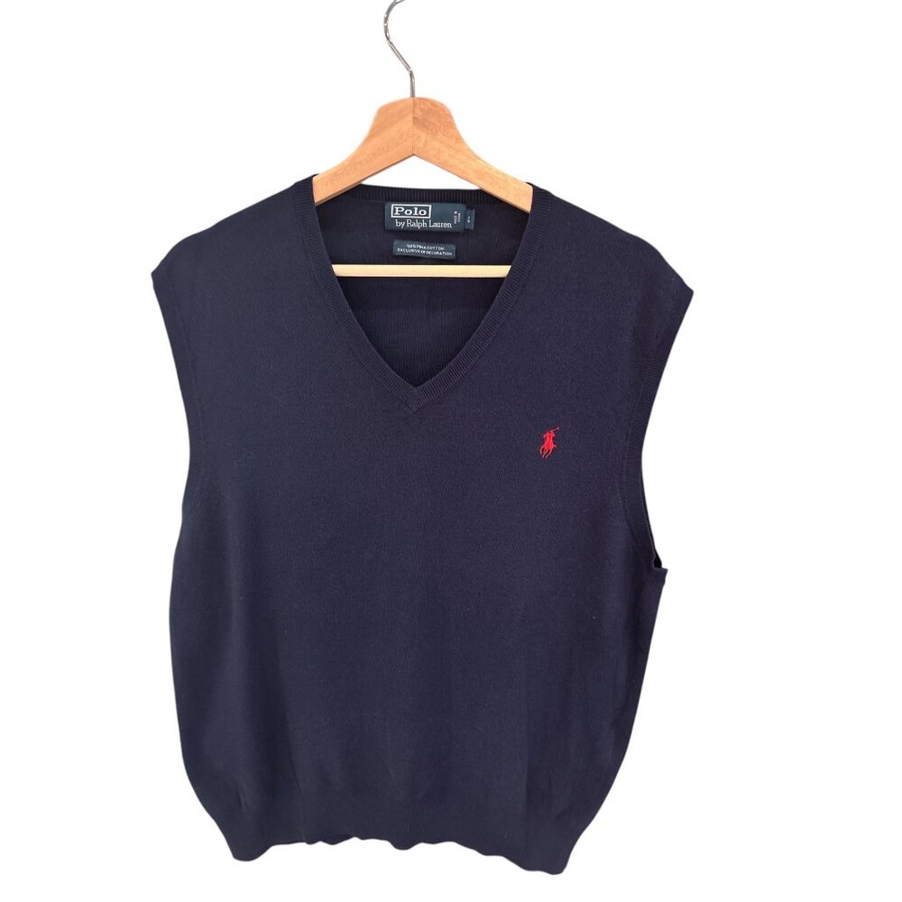 VGT  academia Polo Ralph Lauren Mens Navy Blue Pima Cotton Sleeveless V-Neck